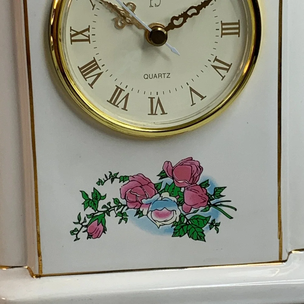 PS Limited Edition (Paul Sebastian) Quartz Mantel Clock Floral Accent Desk Decor